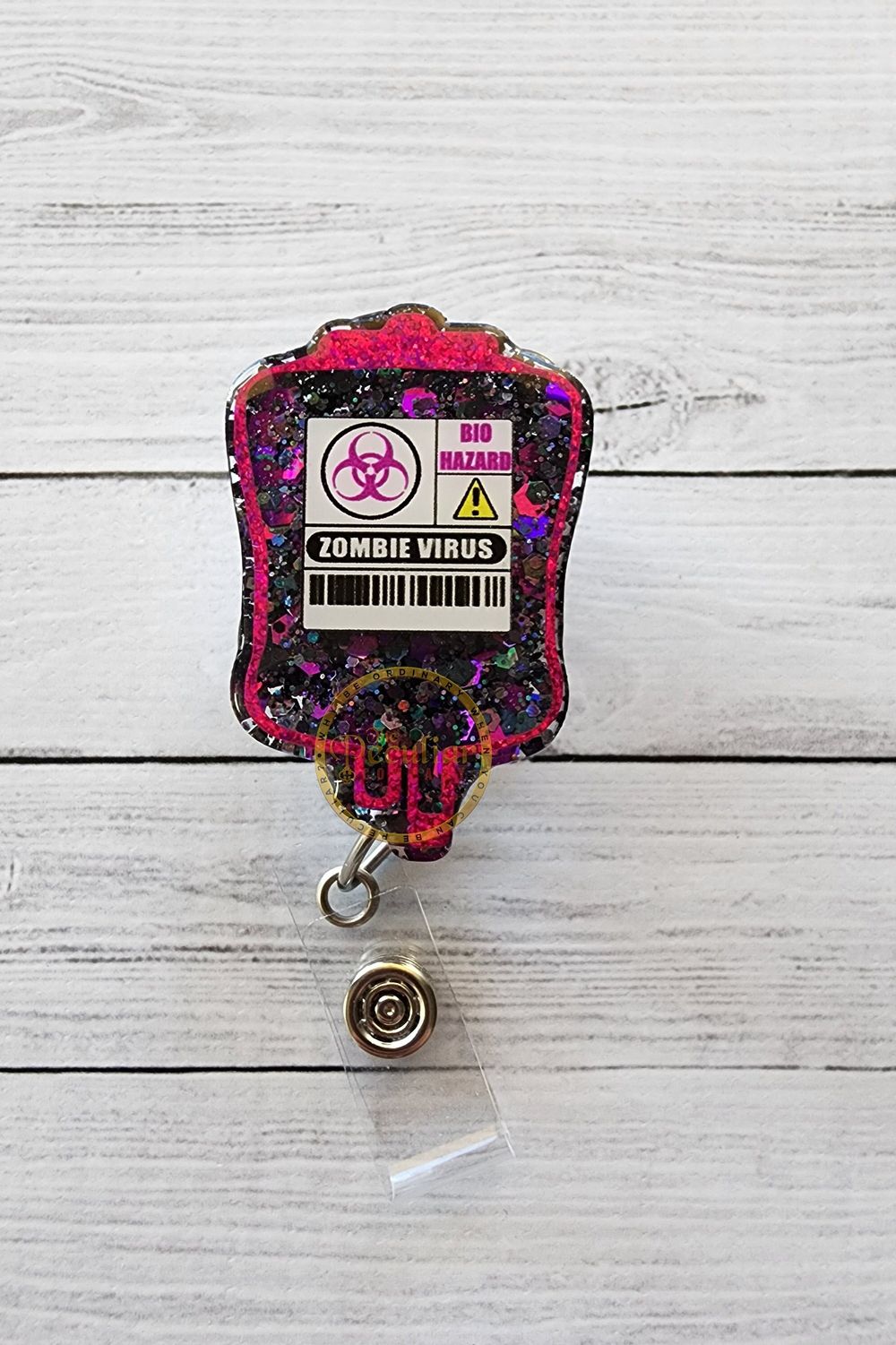 Zombie Virus Blood Bag Badge Reel, Badge holder, Nurses, Pro...