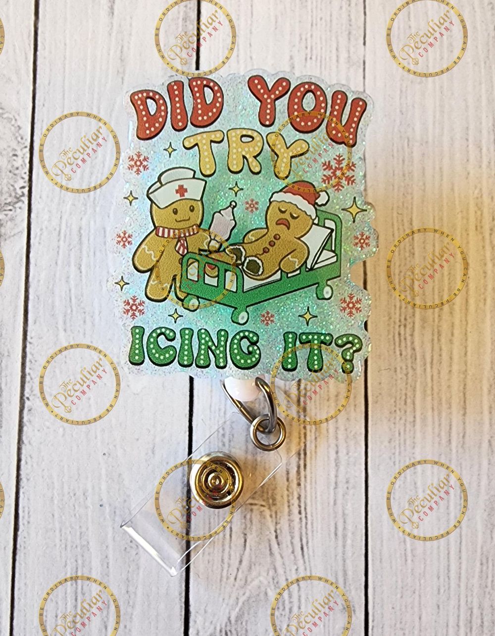 Did you try Icing It Badge Reel, badge holder, holiday badge...
