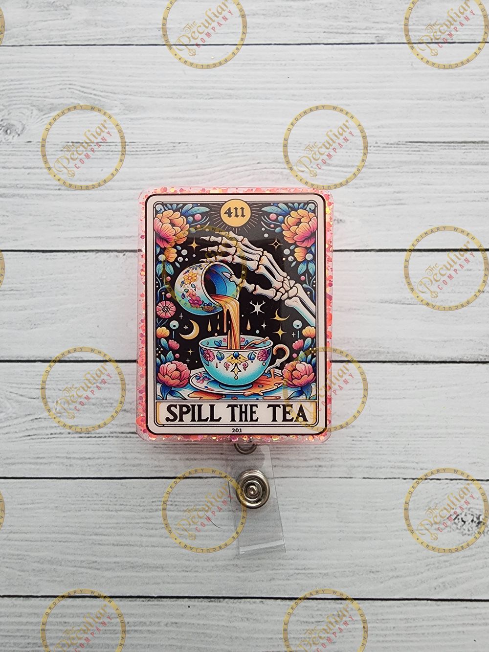 Spill The Tea Tarot Badge Reel, badge holder 