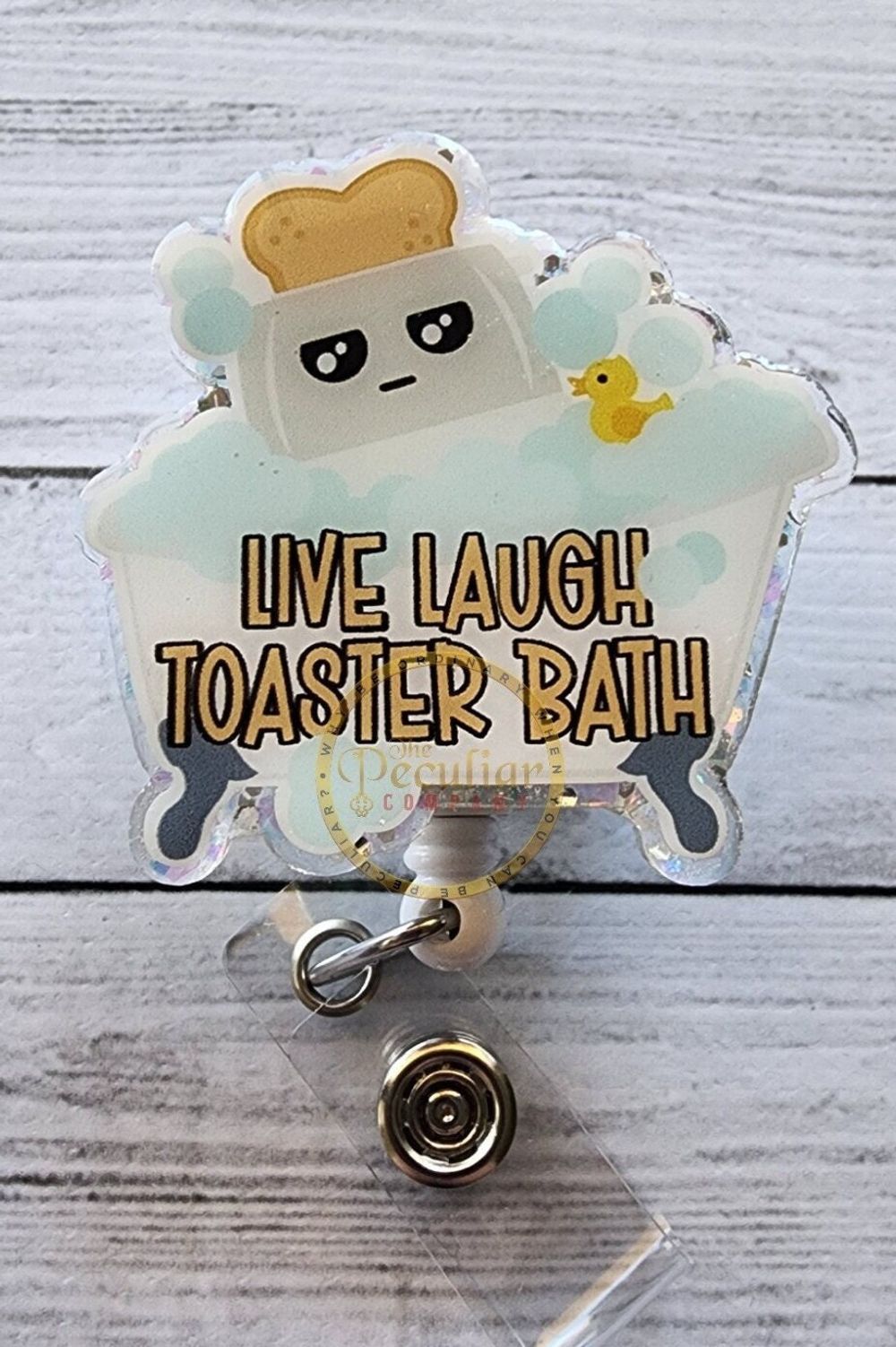Live, Laugh, Toaster Bath Badge Reel, funny badge reel, humo...