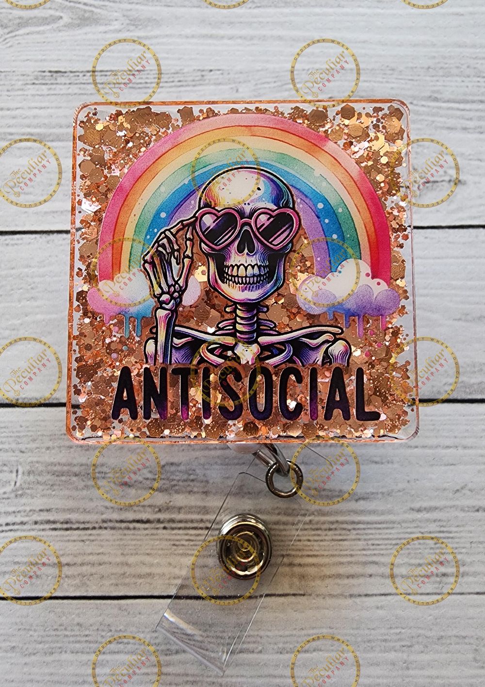 Antisocial Badge Reel, Rainbow badge, badge holder, Funny ba...