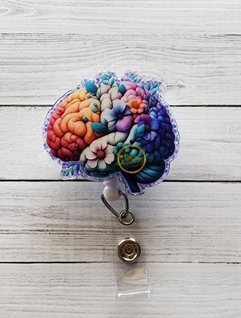 Floral Brain Badge Reel, Badge holder, Mental health provide...