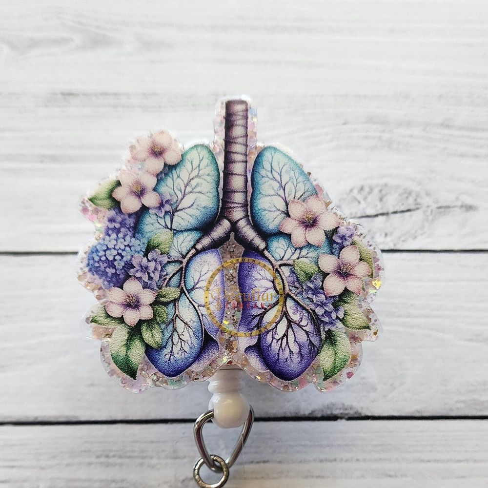 Pastel Flowery Lungs badge Reel, Badge holder, Respiratory t...