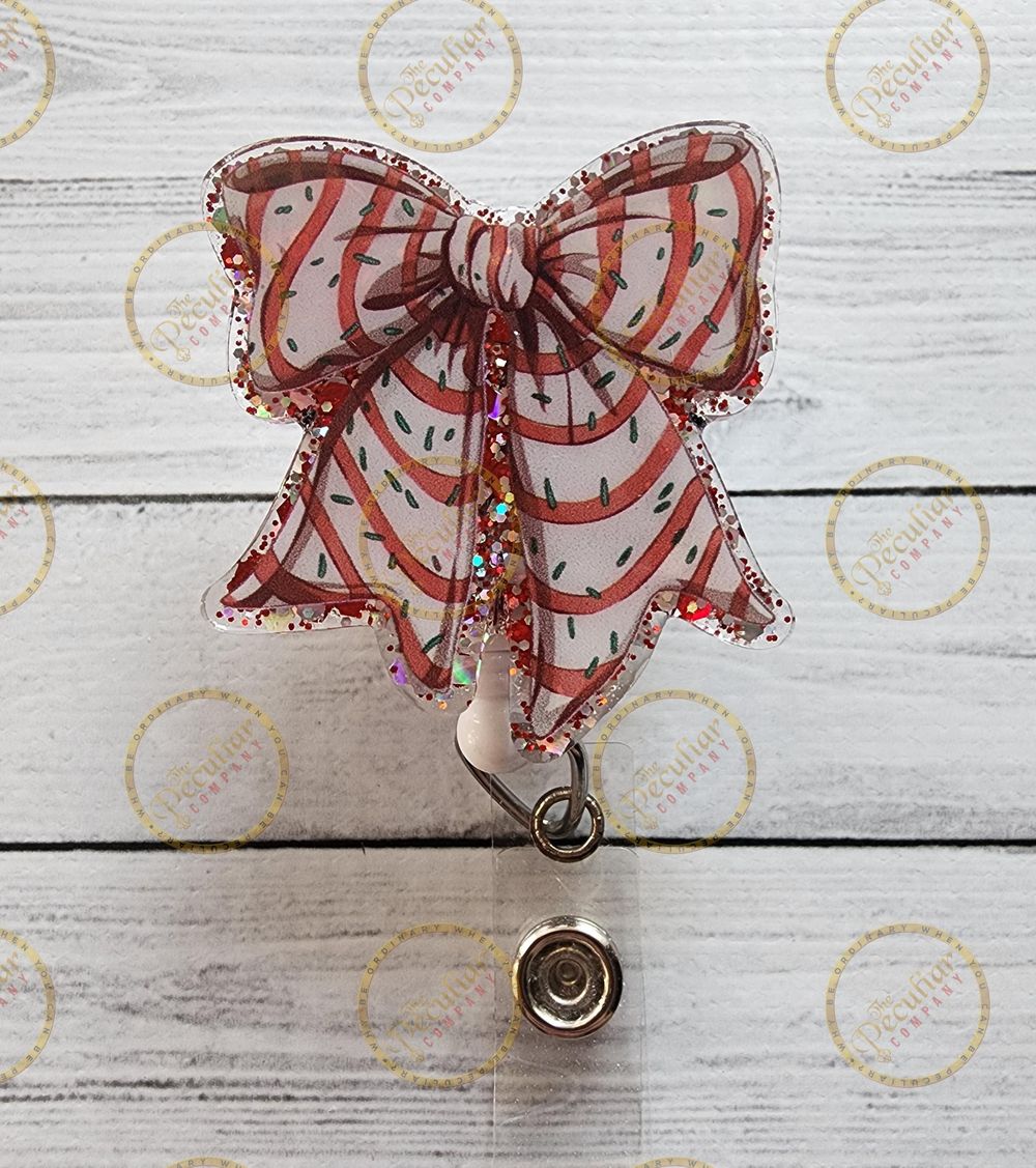 Christmas Cake Bow Badge Reel, Christmas badge holder, Xmas,...