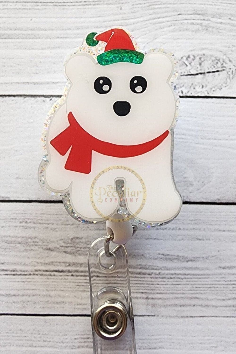 Polar Bear Badge Reel, holiday badge holder, seasonal badge ...