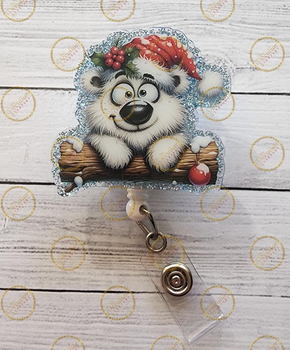 Christmas Polar Bear Badge Reel, Badge holder, xmas badge, h...