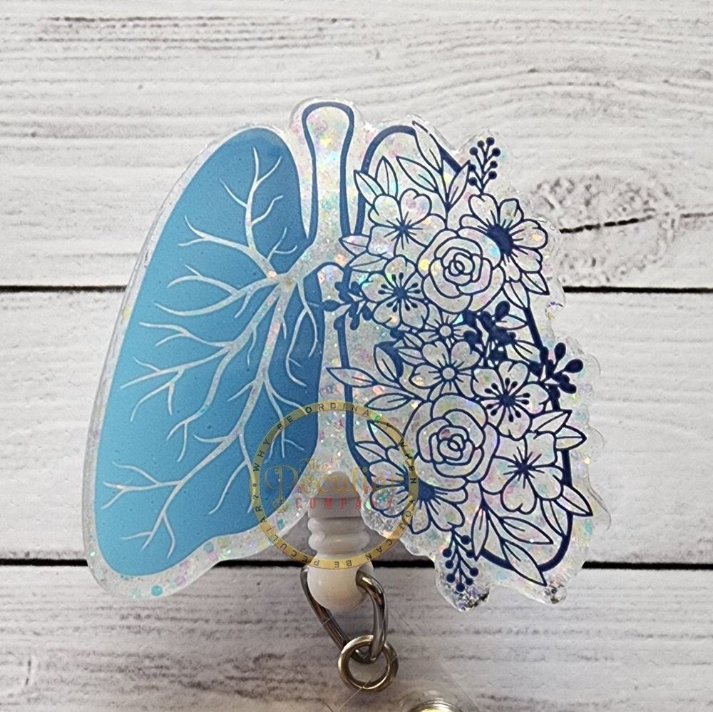Floral Lungs Badge Reel, badge holder, respiratory therapy r...