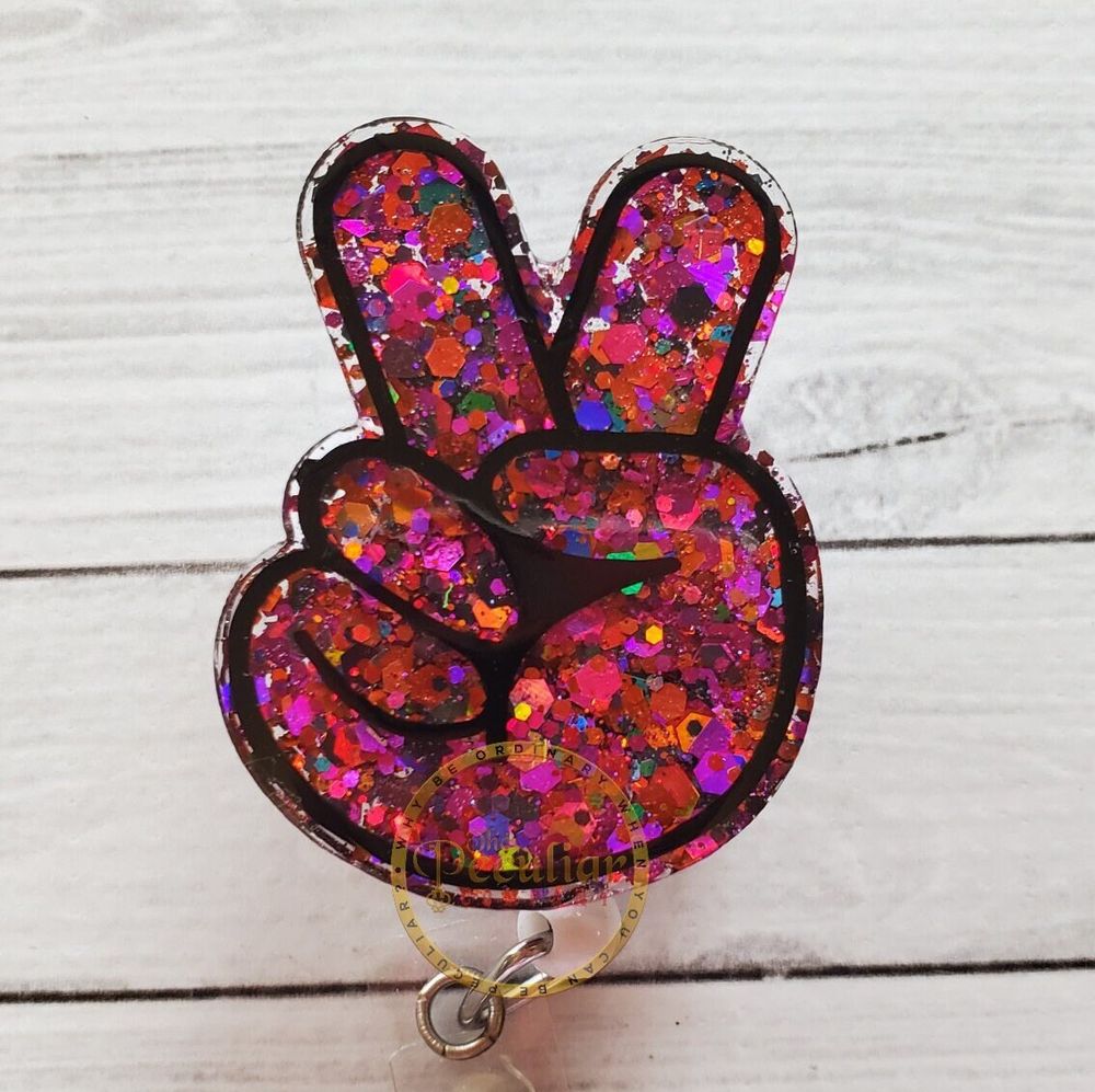 Glitter Peace Badge Reel, badge holder, retail workers, nurs...