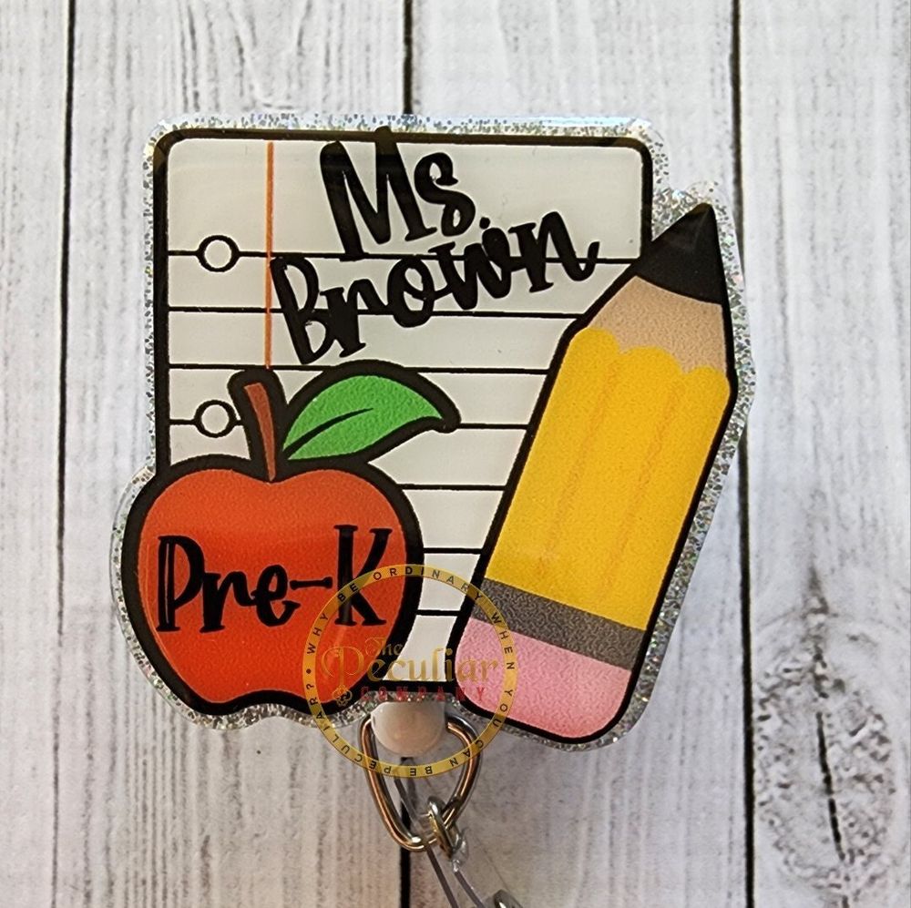 Custom Teacher Notepad Badge Reel