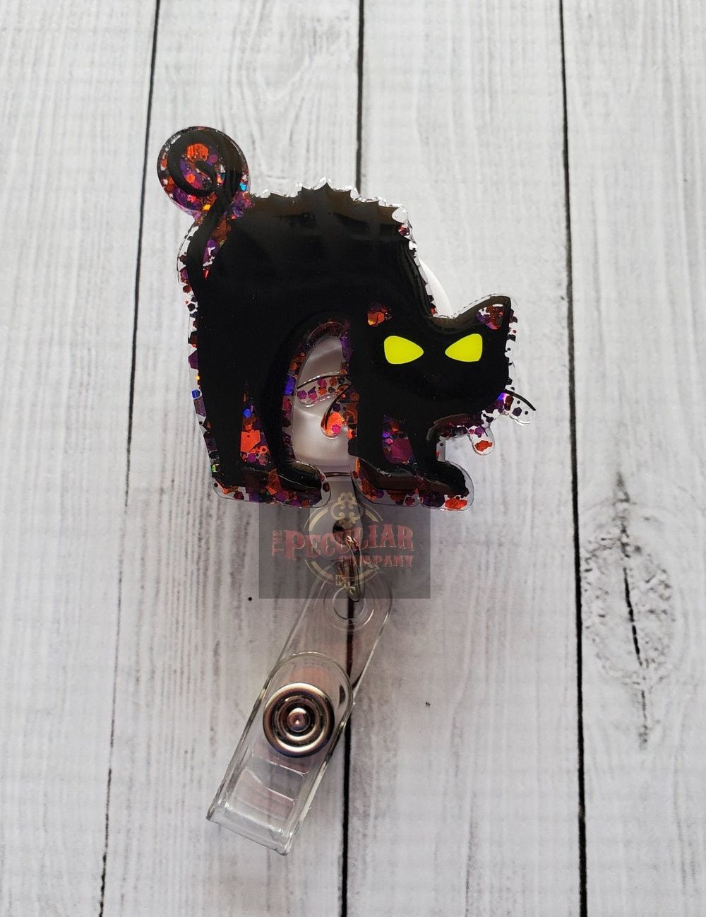 Black Cat Badge Reel, Halloween, Spooky, Fall badge reel, ba...