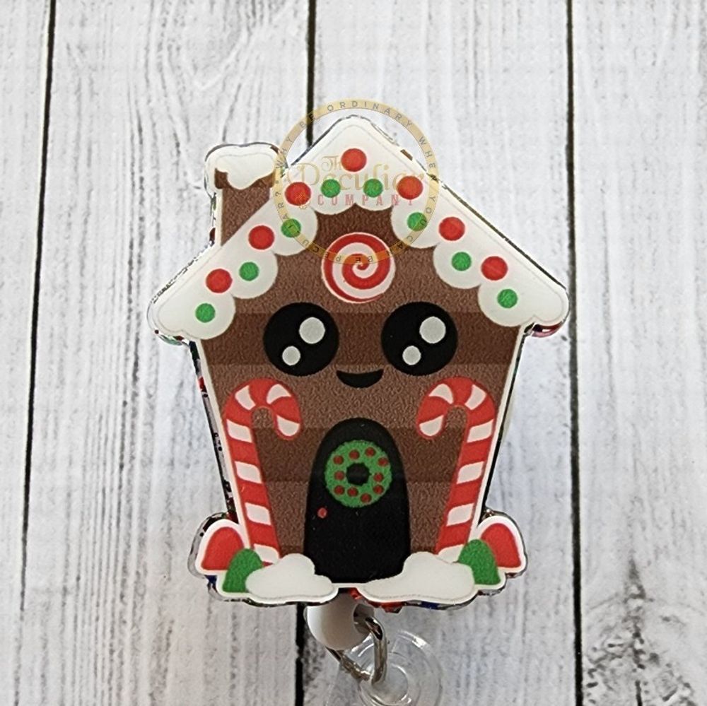 Gingerbread House Badge Reel, Christmas badge reel, Xmas bad...