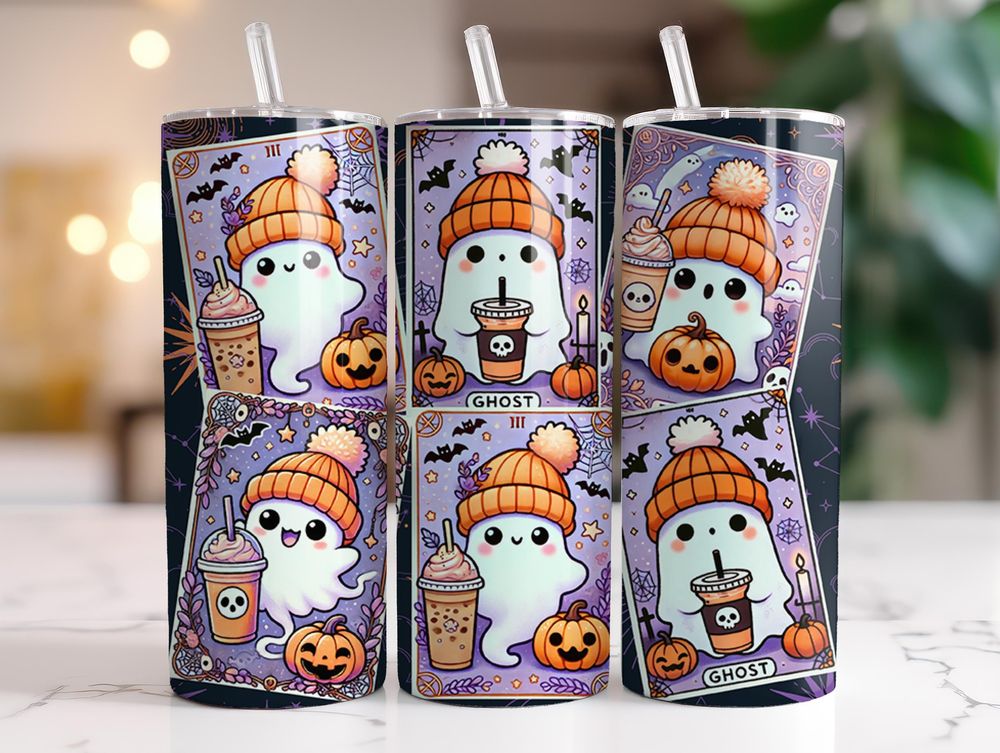 Tarot Ghosties 20 oz Tumbler, Halloween drinkware, Halloween...