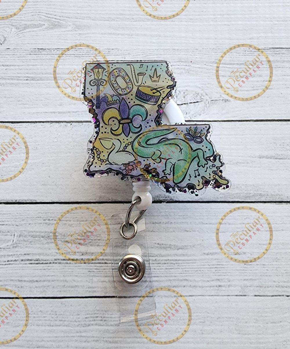 Mardi Gras Louisiana State Badge Reel, King Cake, Boeuf Gras...