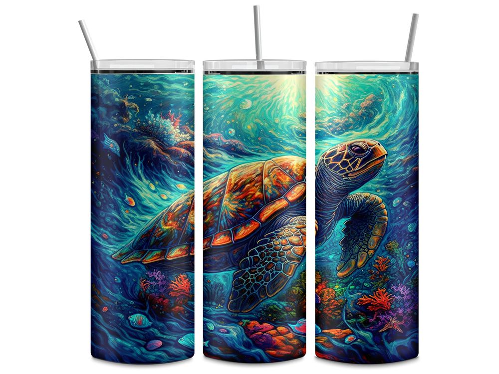 Sea Turtle Tumbler, Ocean life, Artistic, Under the Sea, bir...