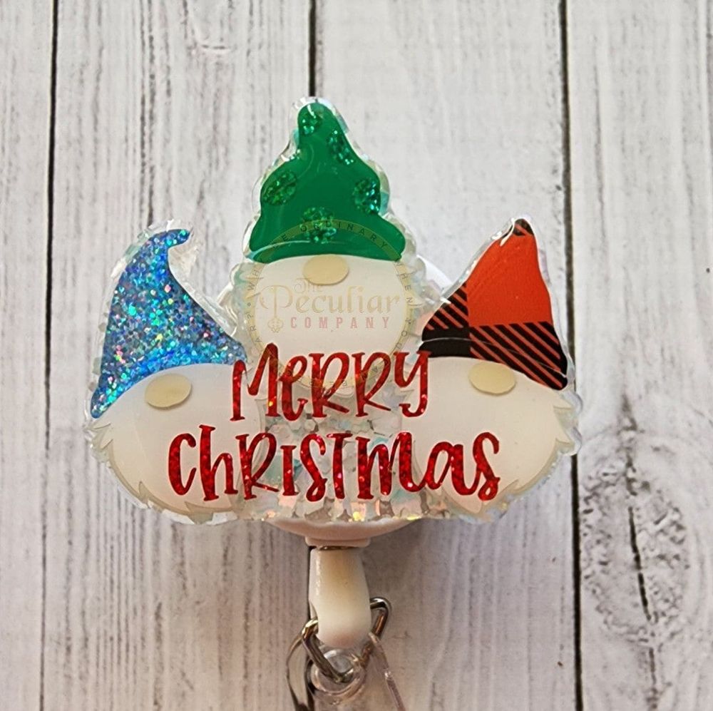 Merry Christmas Gnomes Badge Reel, badge holder, holiday bad...