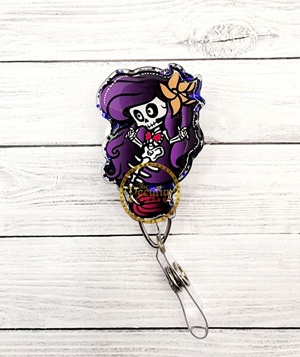 Skeleton Mermaid Badge Reel, Badge holder, work badge, Hallo...