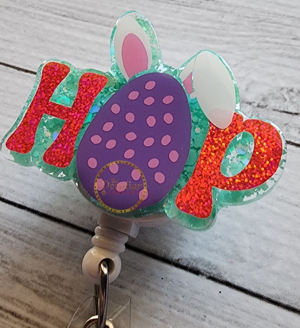 Hop Easter Badge Reel, Badge holder, Seasonal badge reel, Bu...