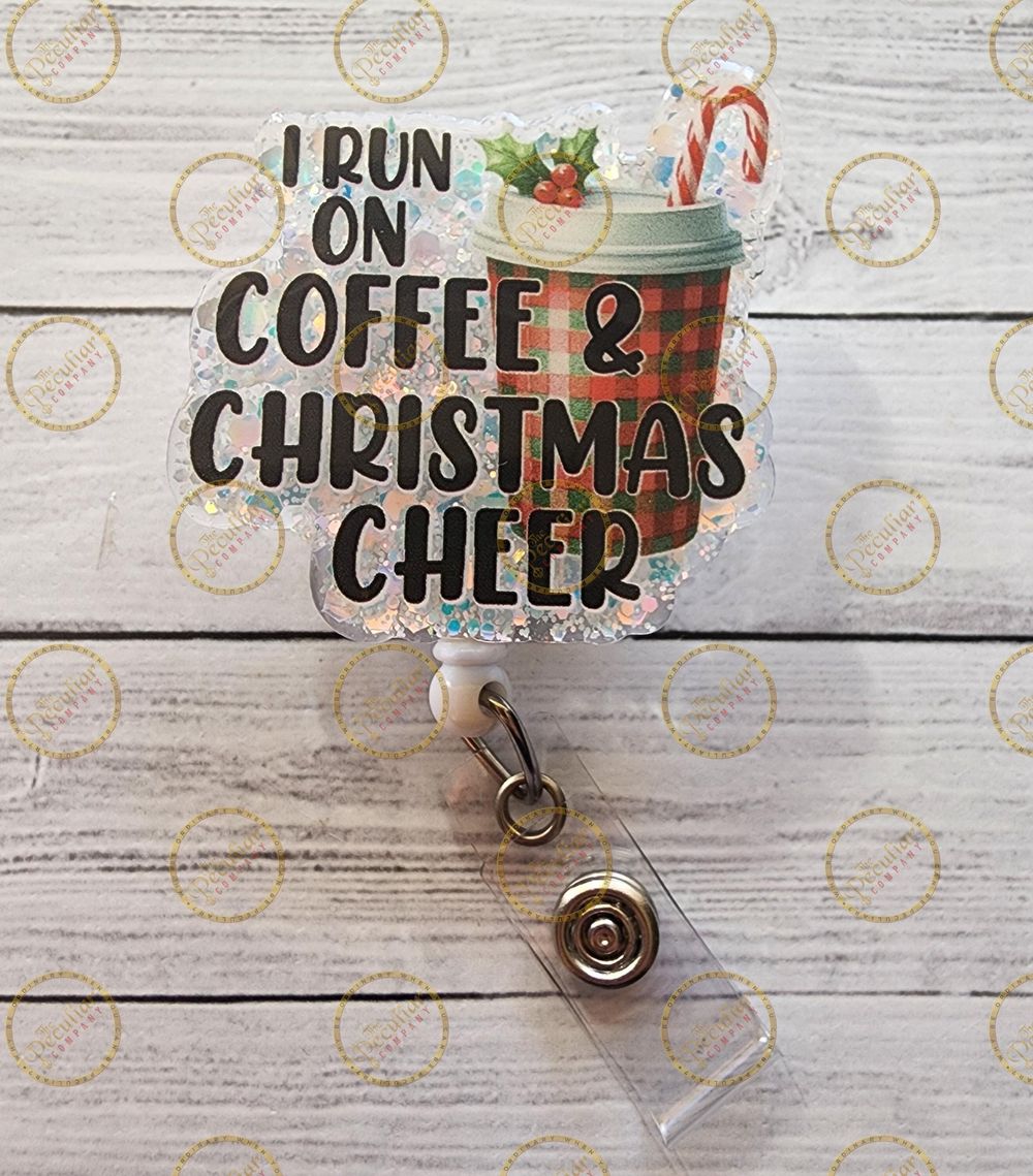 Coffee & Christmas Badge Reel, Badge holder, Xmas badge, Sea...