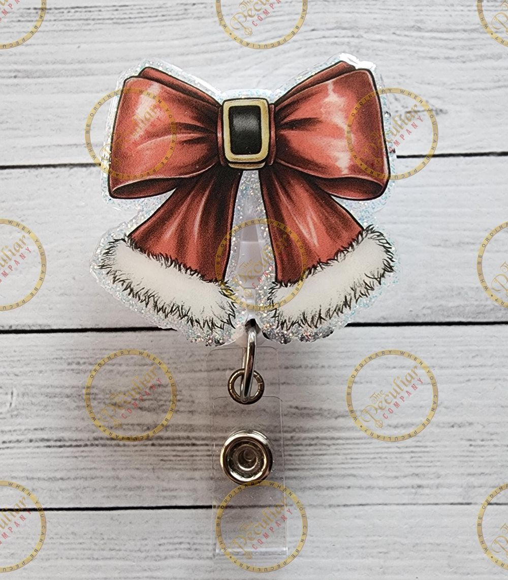 Santa Coat Bow Badge reel, Badge holder, RN badge reel, Chri...