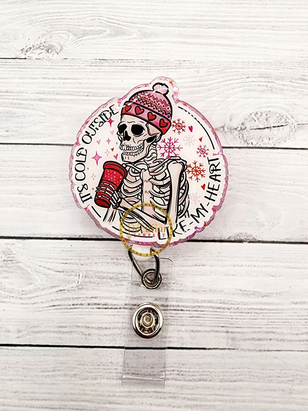 Cold Like My Heart Badge Reel, Skeleton, Snowflakes, hearts,...