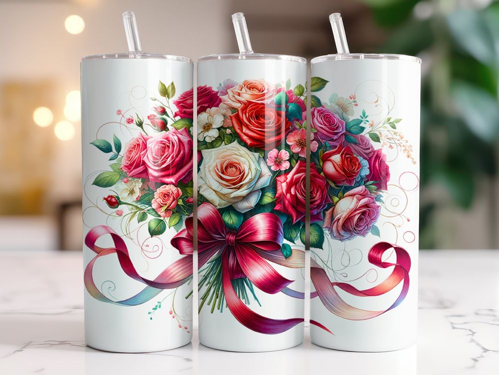 Multicolored Roses Bouquet Tumbler, Mother's day gift, anniv...