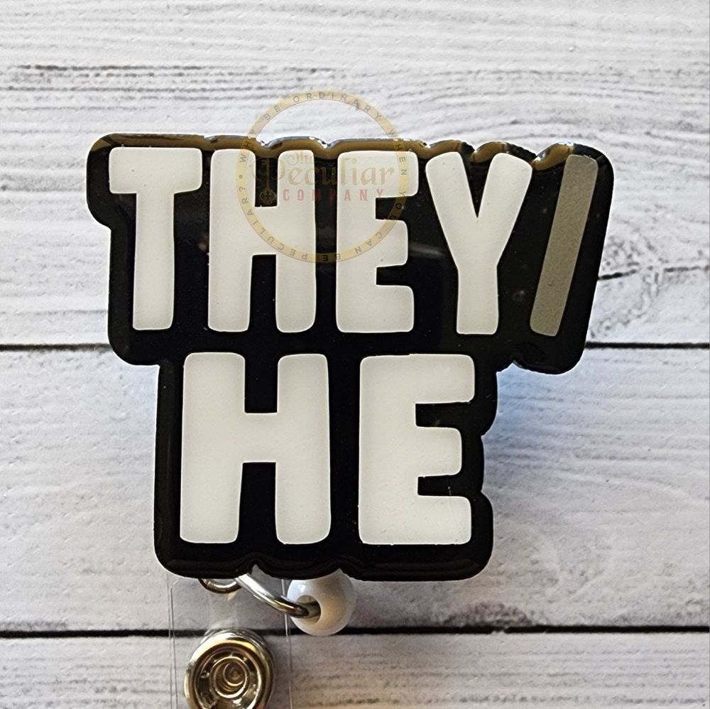 They/He Badge Reel, badge holder, LGBTQIA, Pronouns, Gender ...