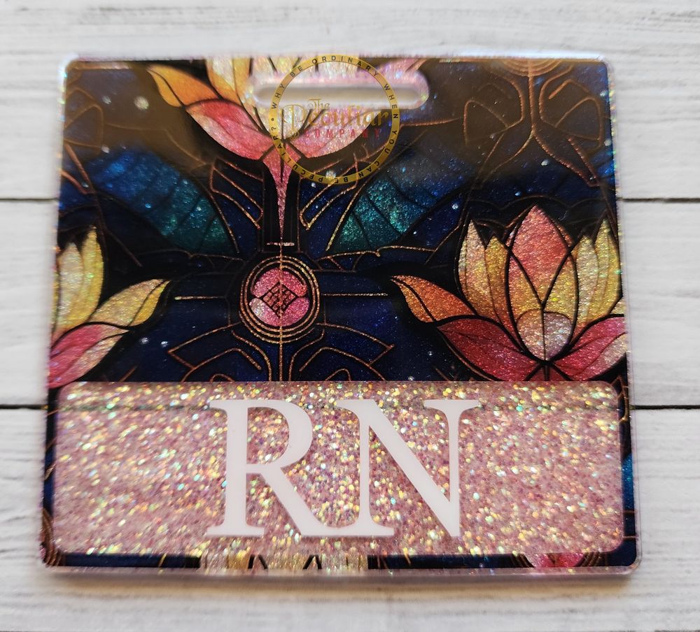 Glitter Lotus Badge Buddy (Variety of Sizes), floral badge b...