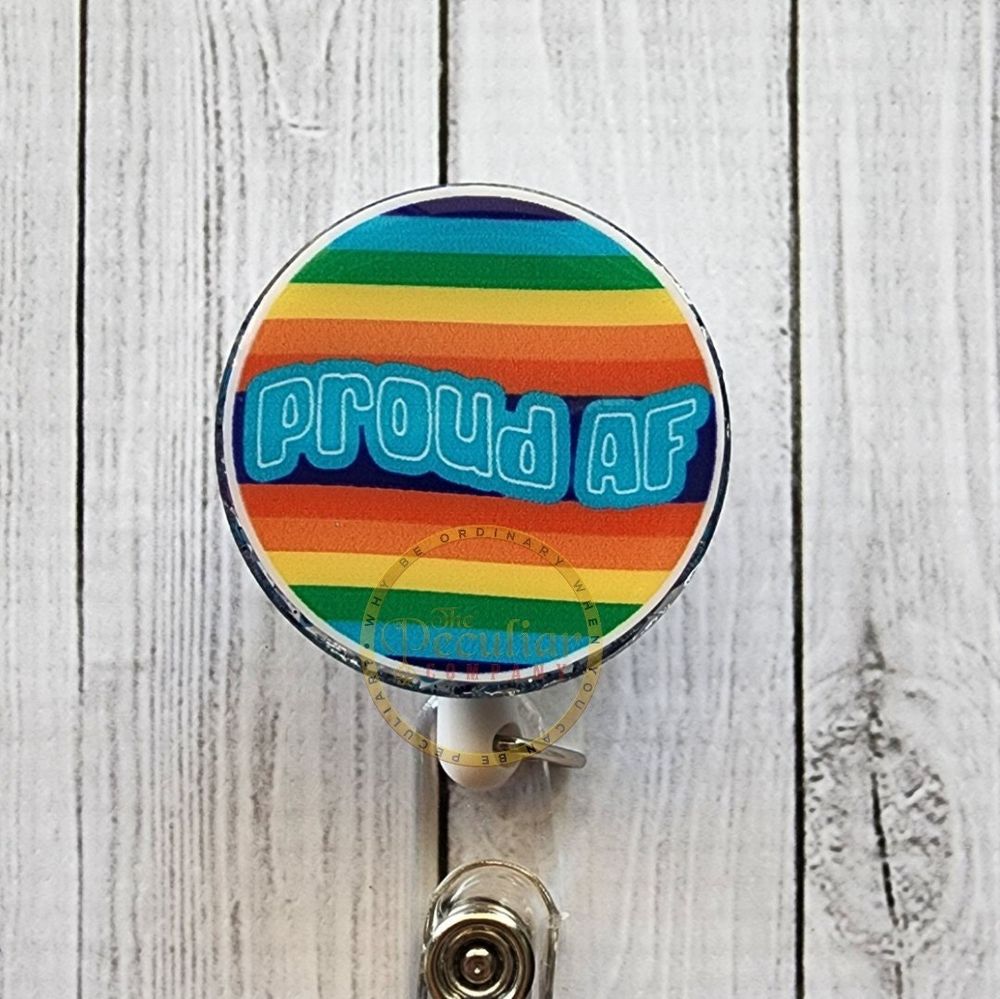 Proud AF Badge Reel, Pride badge holder, Pride badge reel, L...