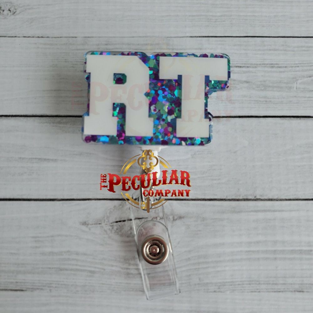 RT Glitter Badge Reel, Respiratory Therapist, Healthcare, Ba...