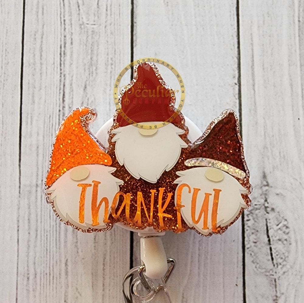 Thankful Gnomes Badge Reel, Badge holder, Fall badge reel, T...