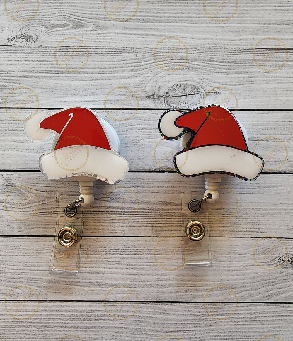 Santa Hat Badge Reel, RN, Badge Holder, Christmas, Santa, Ho...