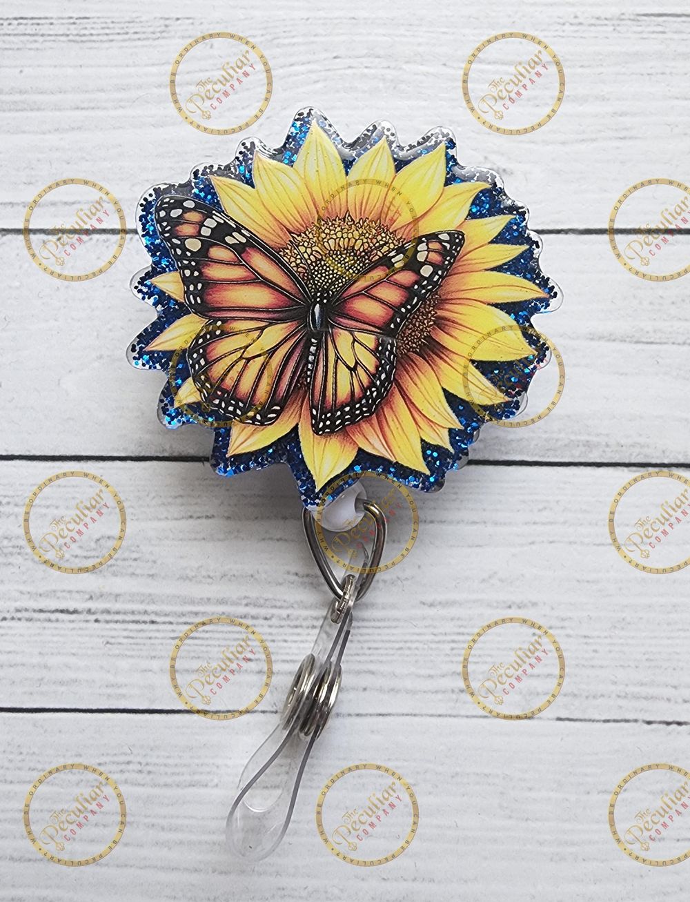 Spring Sunflower badge reel, badge holder, spring badge hold...