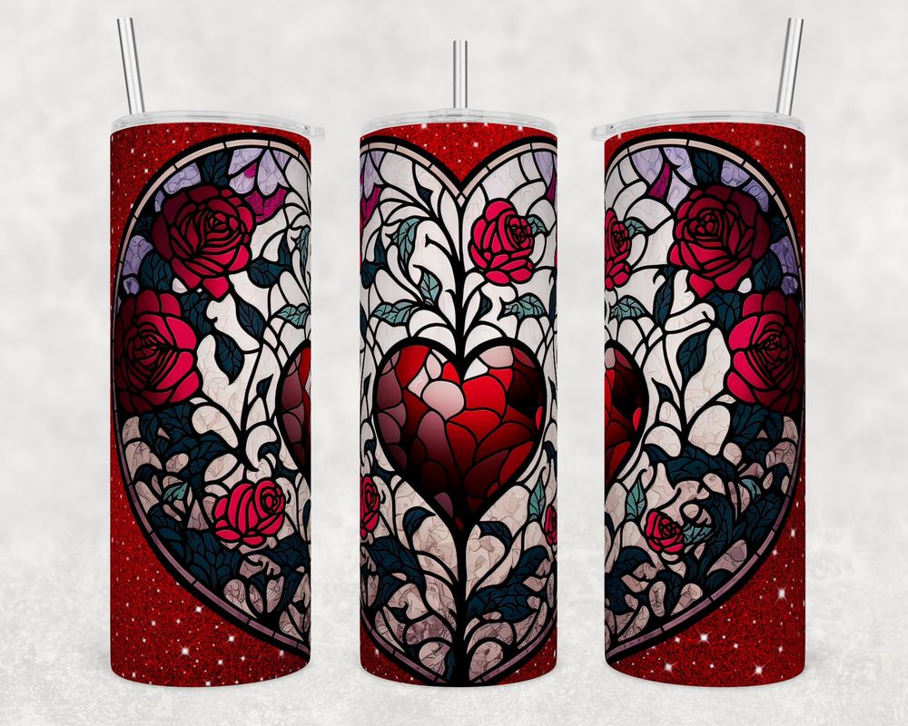 Stained Glass Hearts & Roses 20 Oz Tumbler, Valentine's Day,...