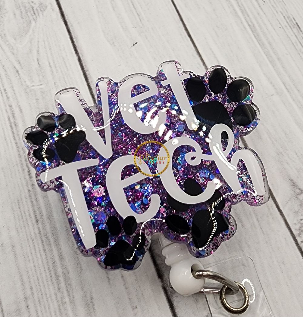 Vet Tech Badge Reel, Badge Holder, Veterinarian, Paw Prints,...