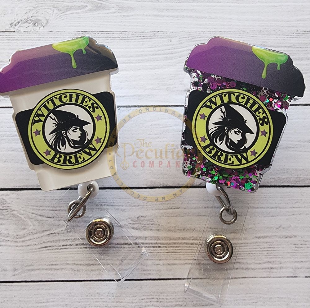 Witches Brew Coffee Cup Badge Reel, Halloween badge reel, Se...