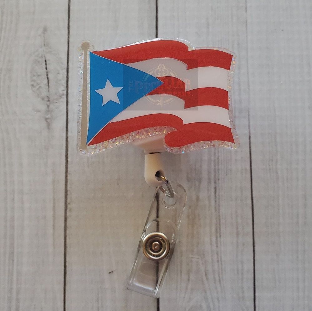 Puerto Rican Flag Badge Reel, Boricua, Boriken, Boriquen, Ta...