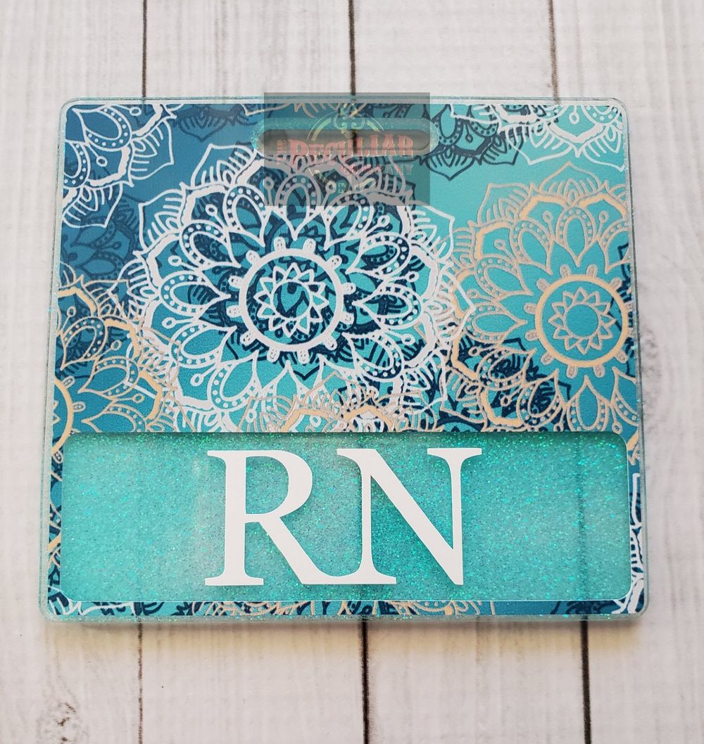 Blue Mandala Badge Buddy (Various sizes), nursing, RN, CNA,R...