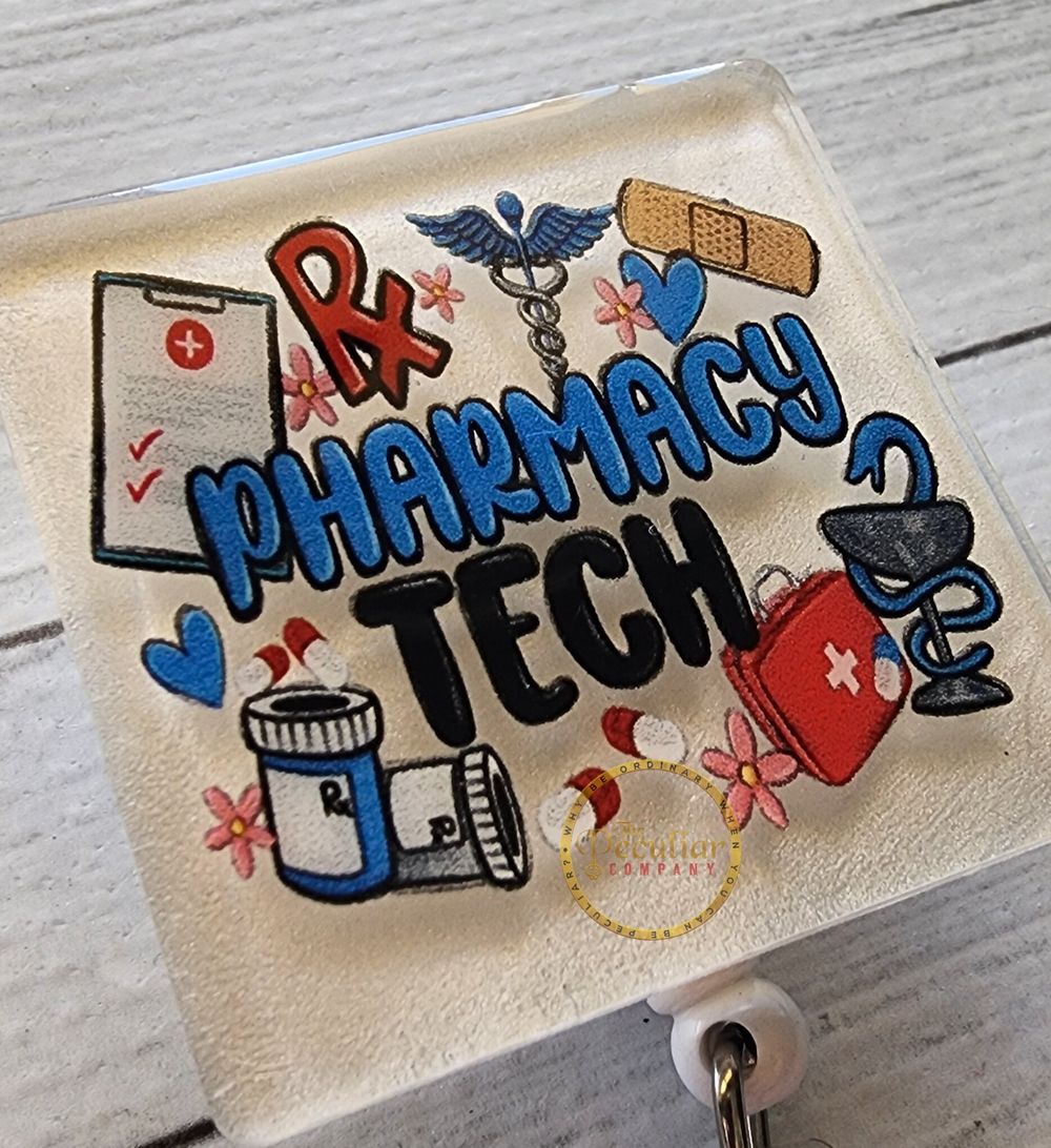 Pharmacy Tech Elements Badge Reel, Badge holder, pharmacy wo...