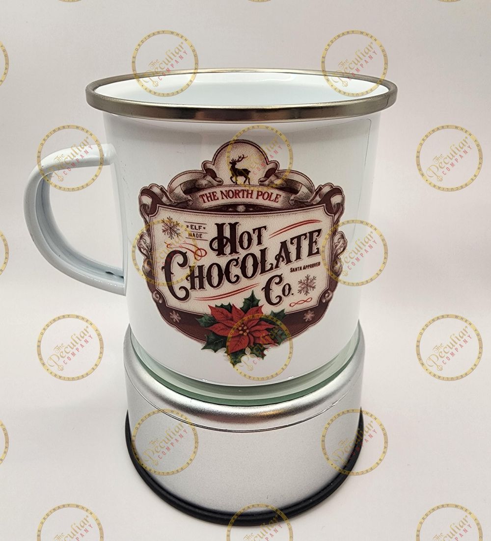 North Pole Hot Cocoa 10 oz Enamel Mug, Christmas mug, gift i...