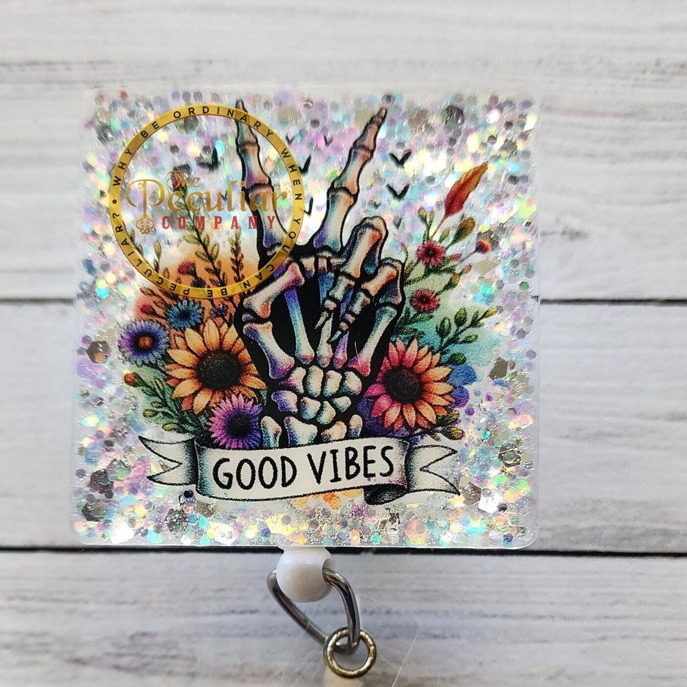 Good Vibes Peace Badge Reel, Badge holder, good vibes, RN ba...