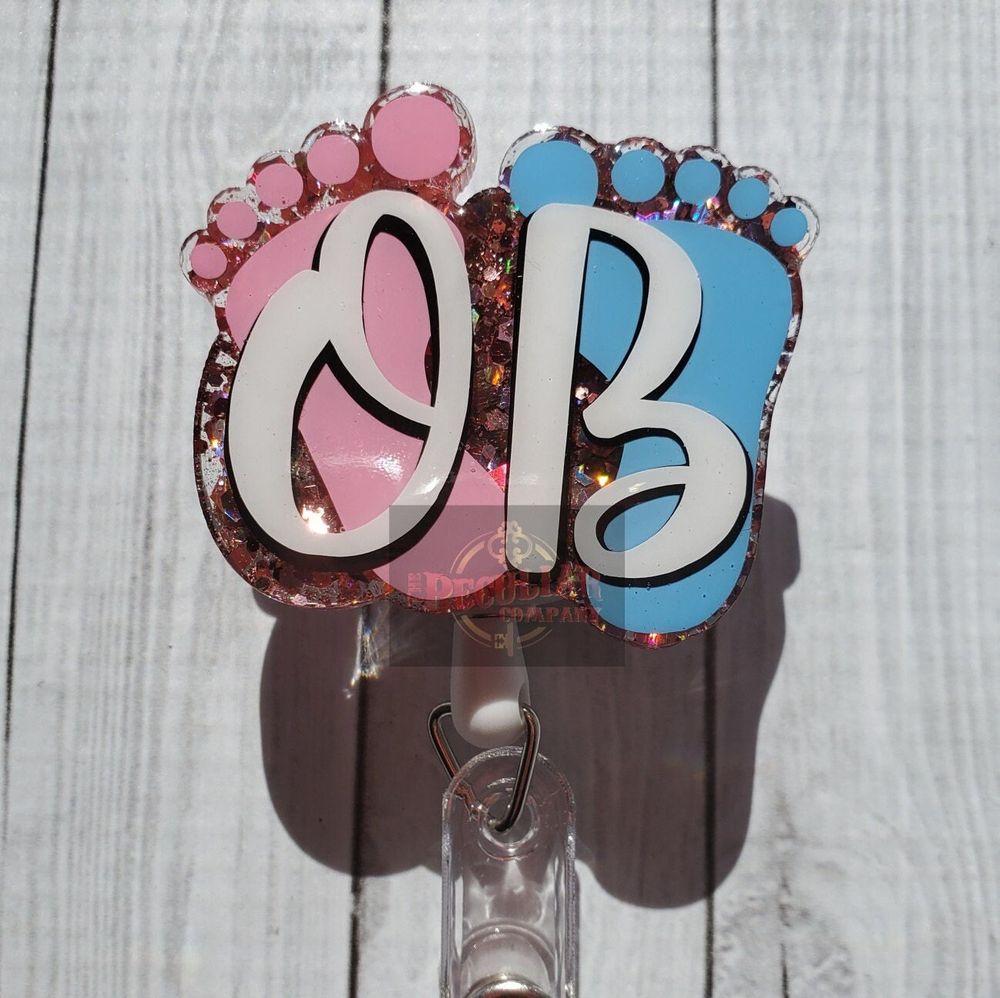 OB Baby Feet Badge Reel, badge holder, obstetrics, gynecolog...