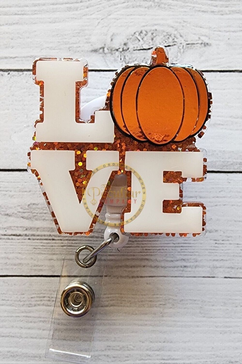 Love Pumpkin Badge Reel, autumn badge holder, fall badge ree...