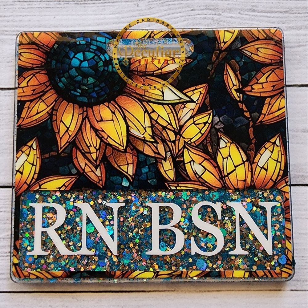 Dark Blue Stained Glass Sunflower Badge Buddy (Variety of Si...