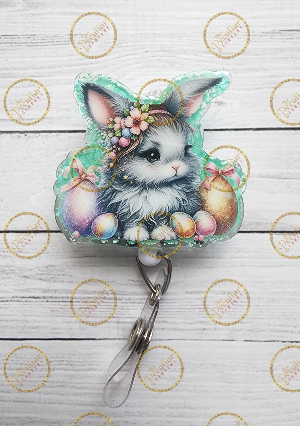 Sweet Easter Bunny Badge Reel, Badge holder, Spring badge re...
