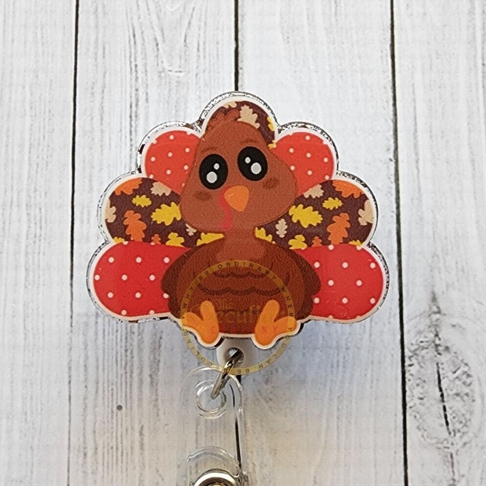 Fall Leaves Turkey Badge Reel, Thanksgiving badge reel, badg...