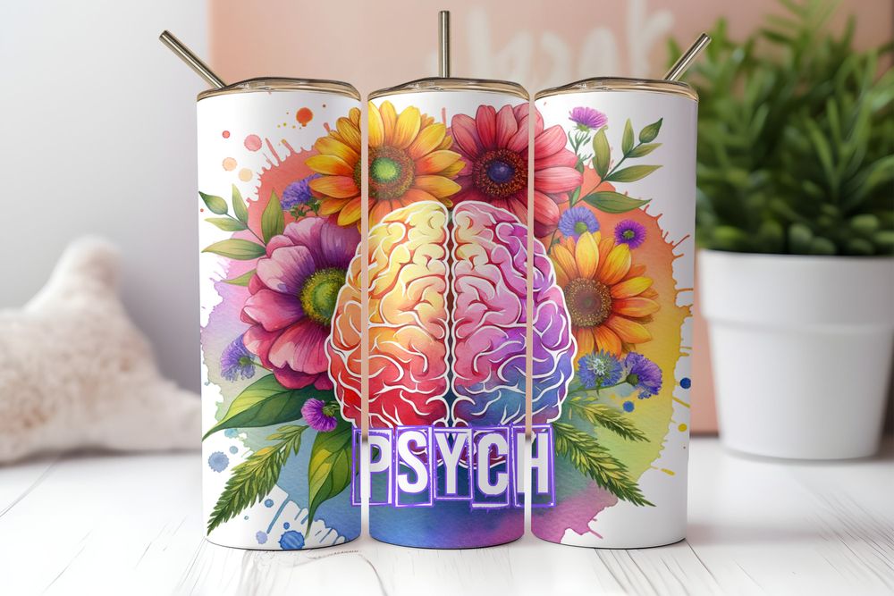 Psych White Outline 20 oz Tumbler, MHT, Mental Health Profes...
