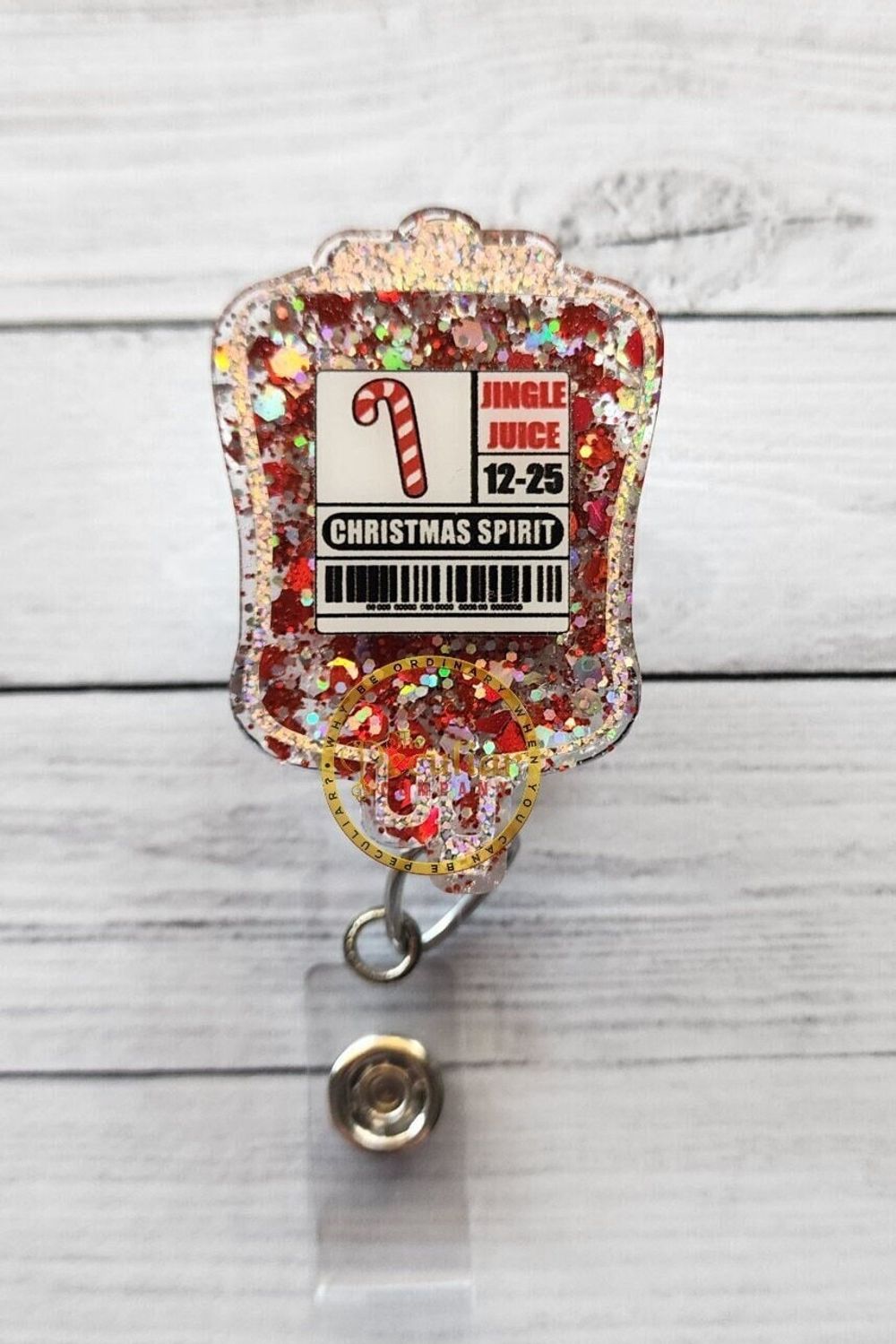 Jingle Juice Blood Bag Badge Reel, Holiday badge, badge hold...