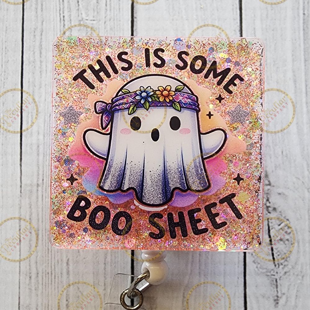 Boo Sheet Floral Ghost badge reel, badge holder, spooky seas...