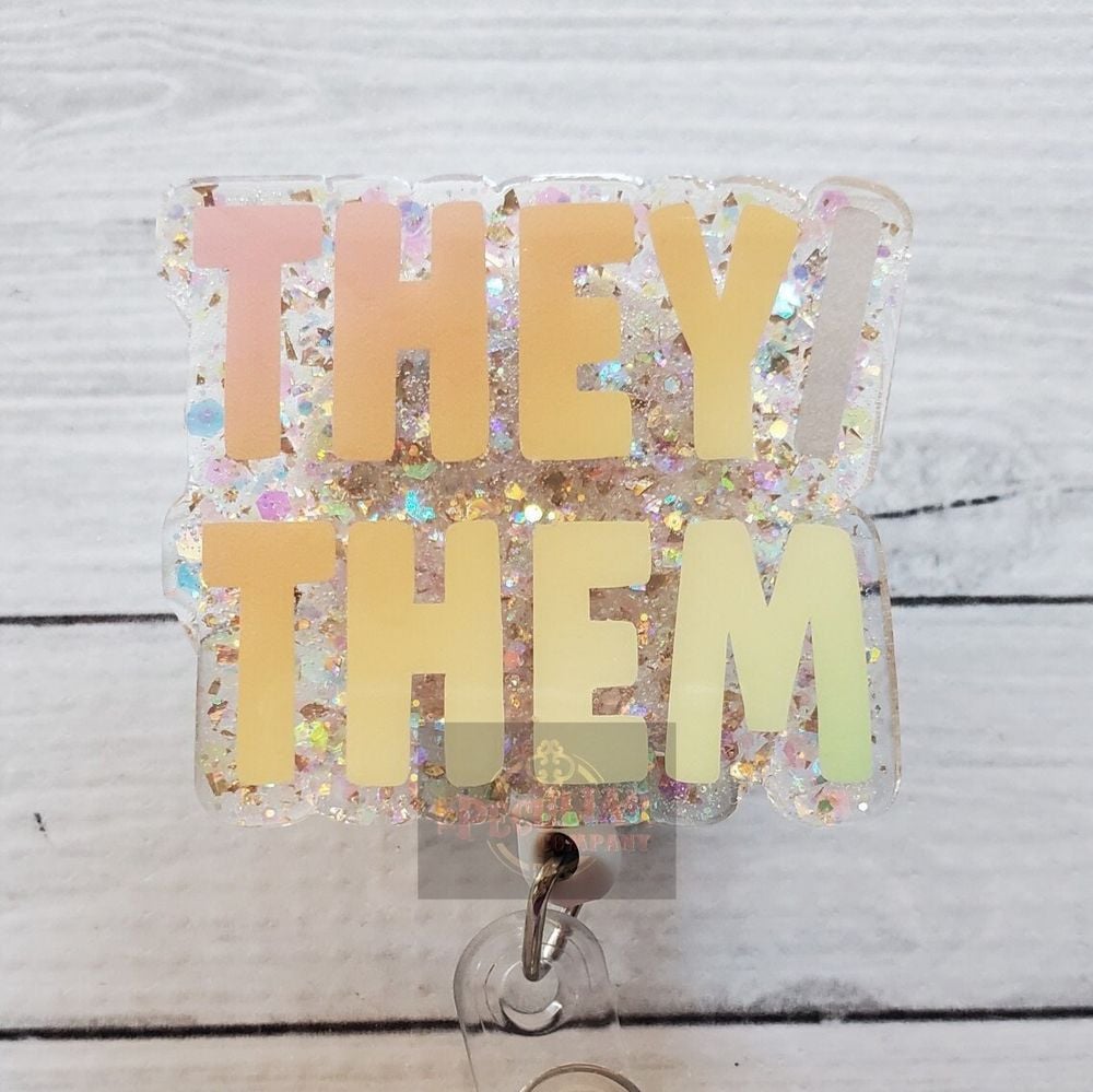 Pastel Rainbow They/Them Pronoun Badge Reel