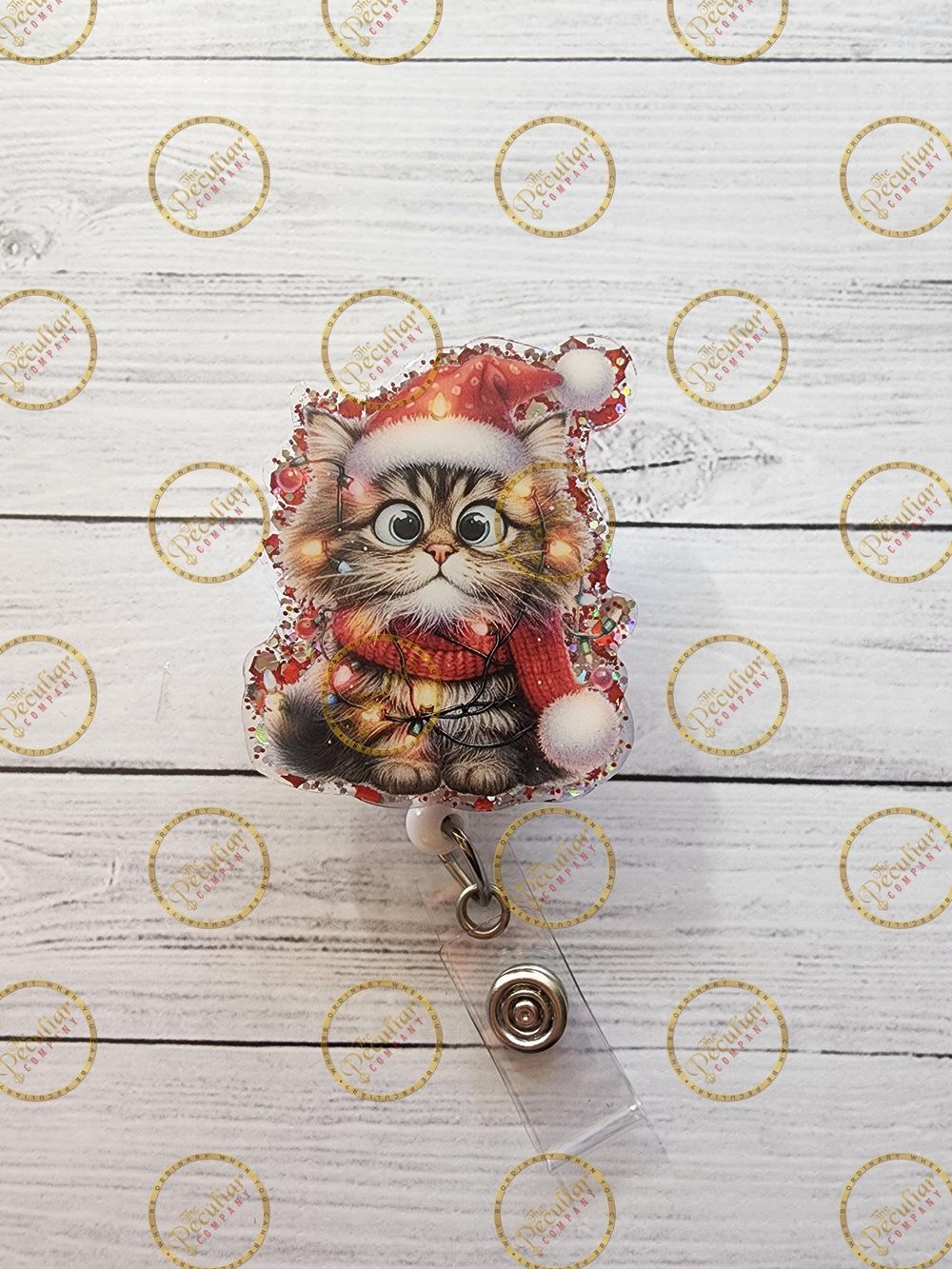 Christmas Kitty Badge Reel, Cat badge reel, Kitty badge hold...